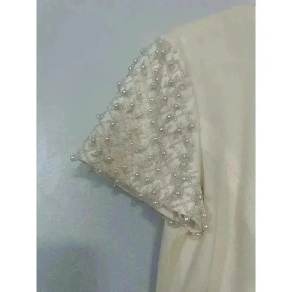 Donna Morgan Midi Dress Womens Size 6 Cream Sheath Pearl Beaded Elegant Cocktail - Picture 4 of 8